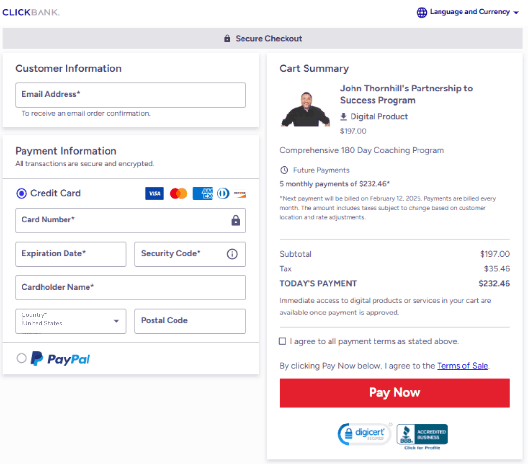 Partnership to Success program Checkout